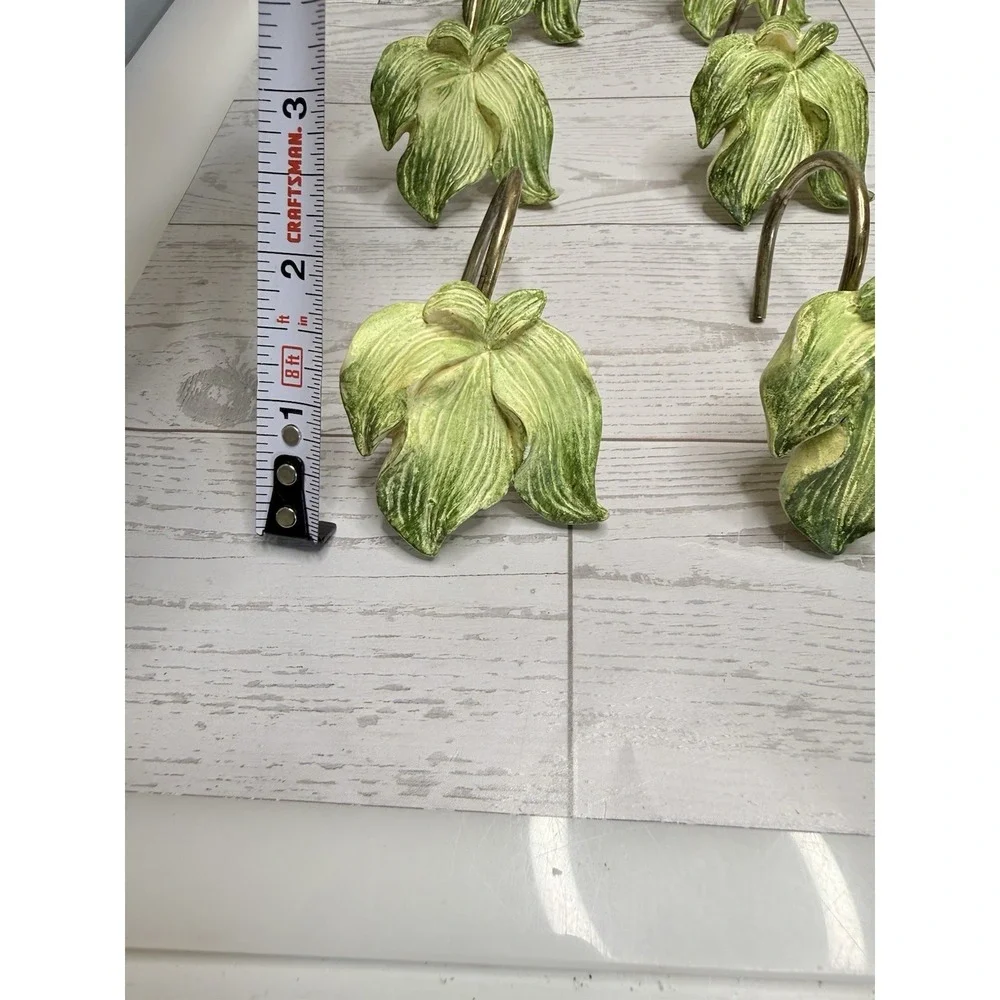 Set of 23 Green Leaves Shower Curtain Hooks Vintage Gold Tone Metal‎ Nature GUC